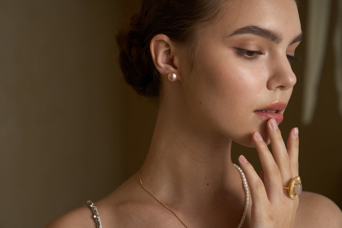 Button Pearl Stud Earrings