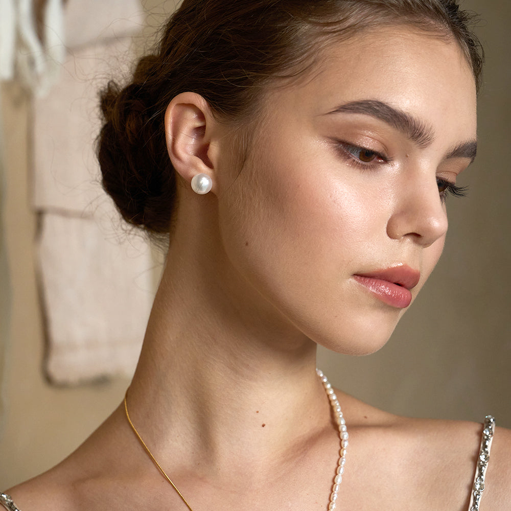 Button Pearl Stud Earrings