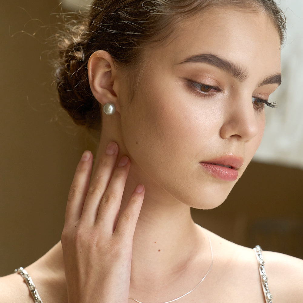 Grey Round Pearl Stud Earrings