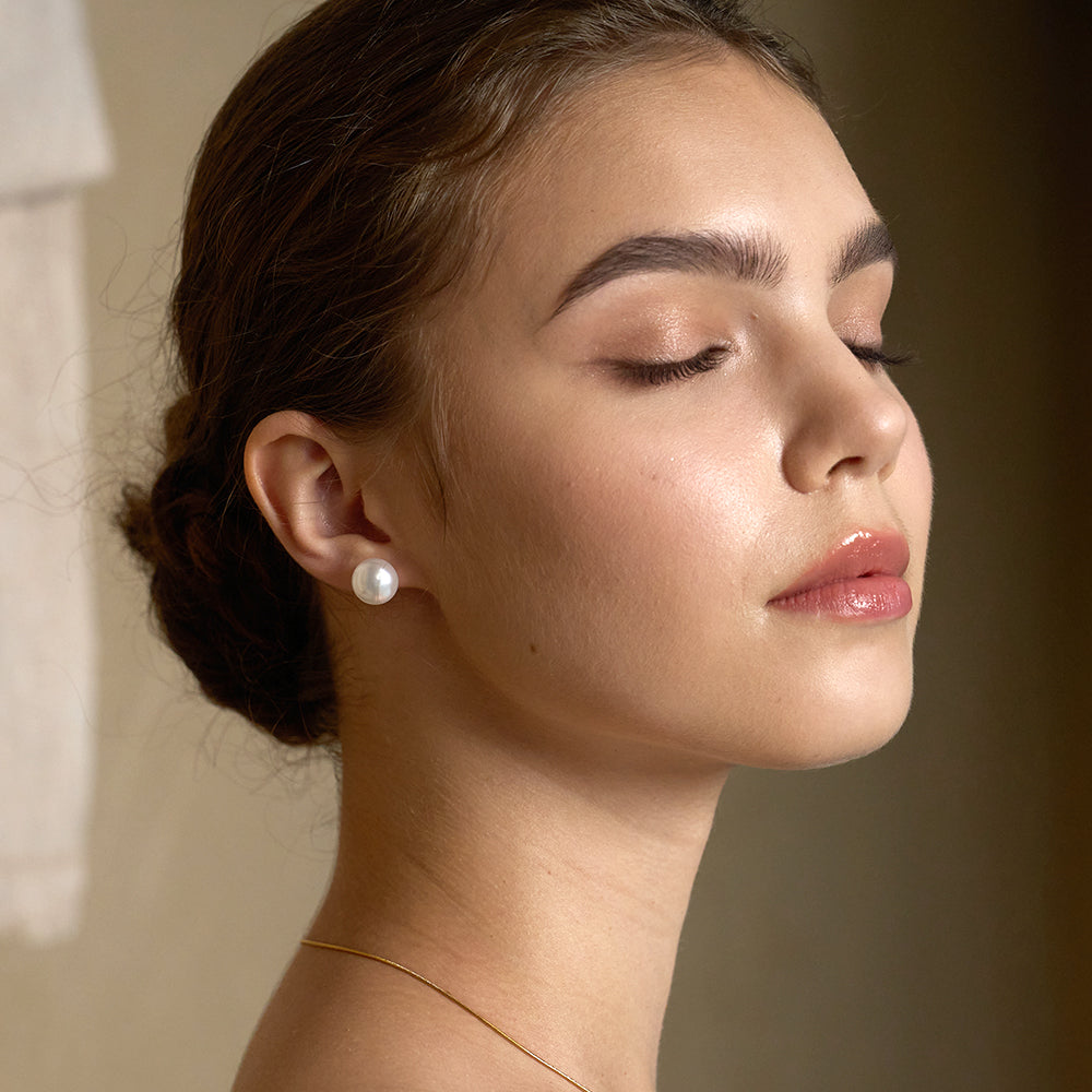 Button Pearl Stud Earrings