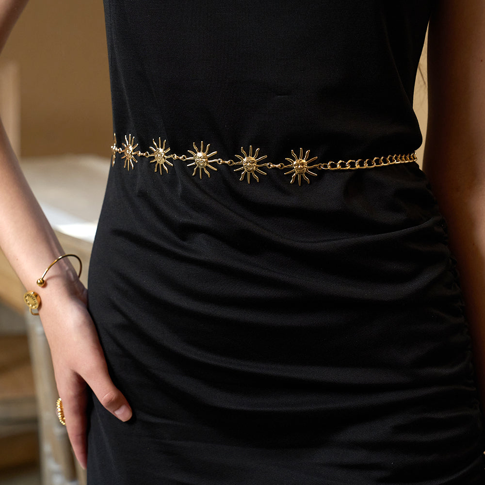 Dainty Gold-Tone Layered Waist Chain with Oval Charms
