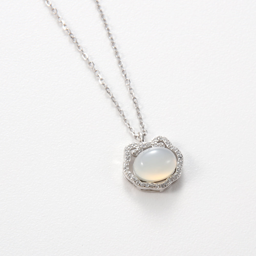 Sterling Silver & White Jadeite Necklace