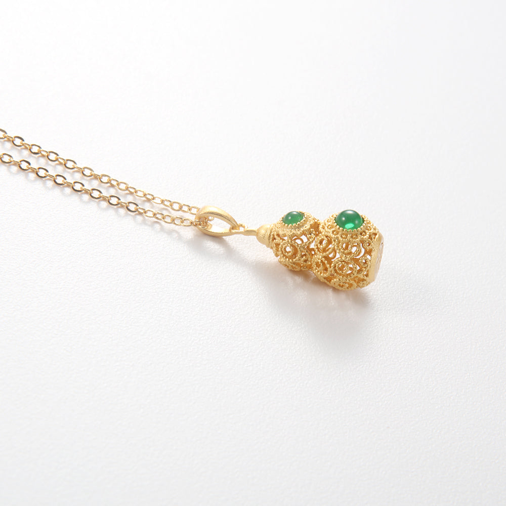 Gold Plated Gourd & Green Gemstone Necklace