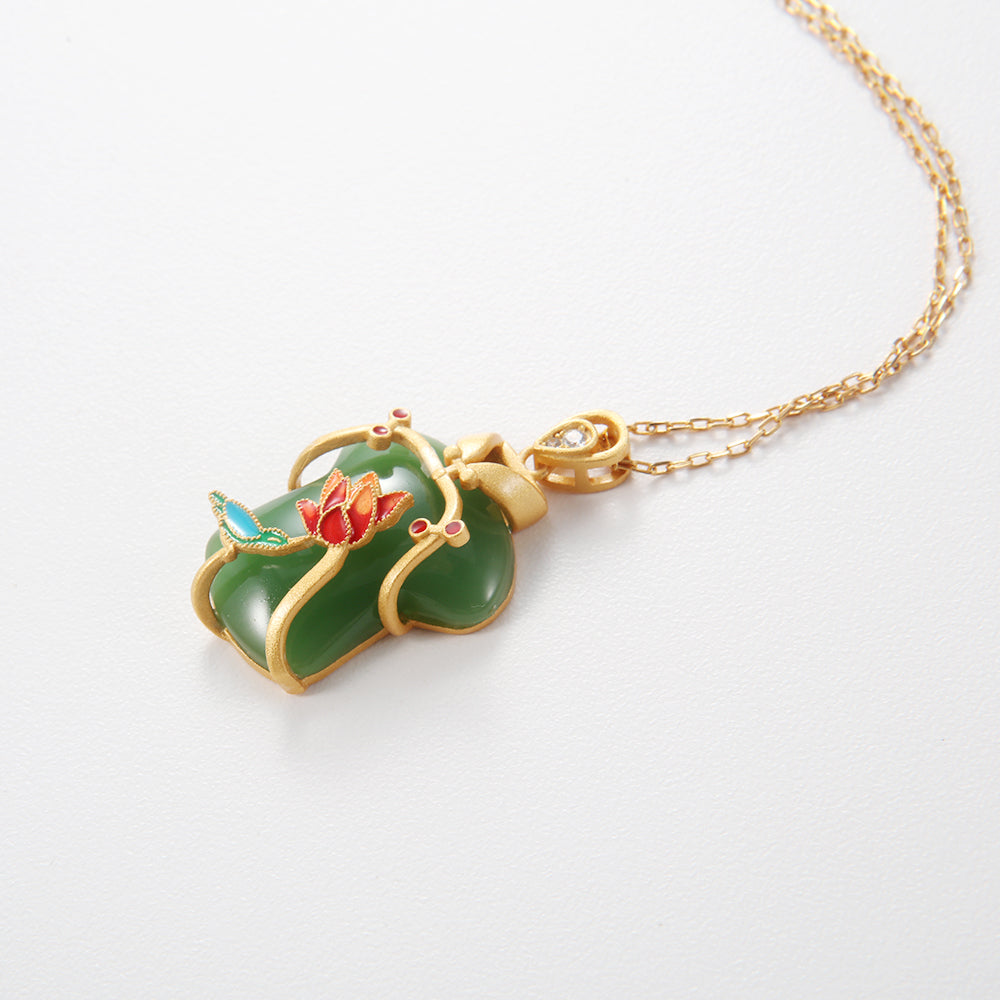 Gold & Green Jadeite 'Cheongsam' Pendant Necklace