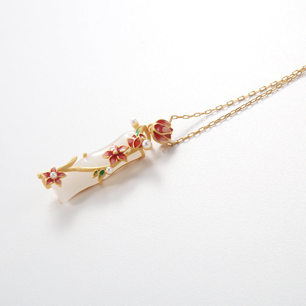 Gold & Jadeite Scroll Pendant Necklace