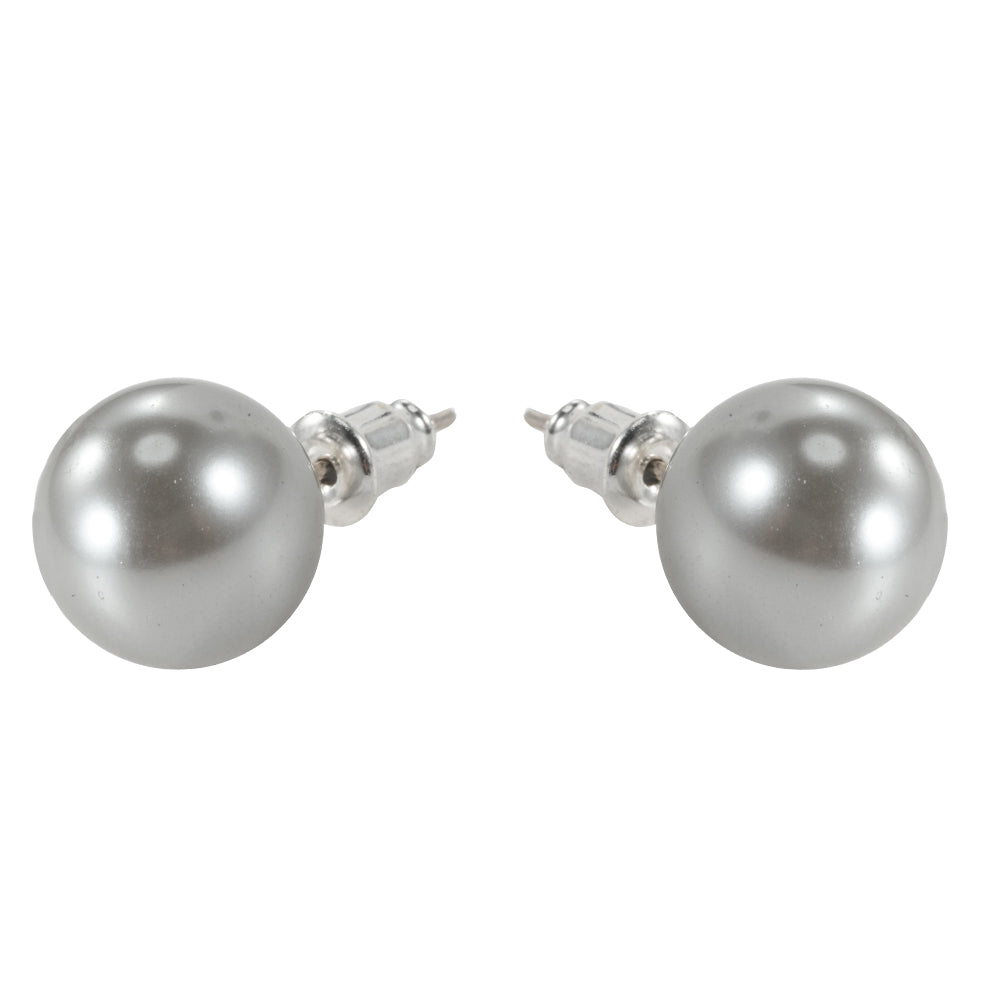 Grey Round Pearl Stud Earrings