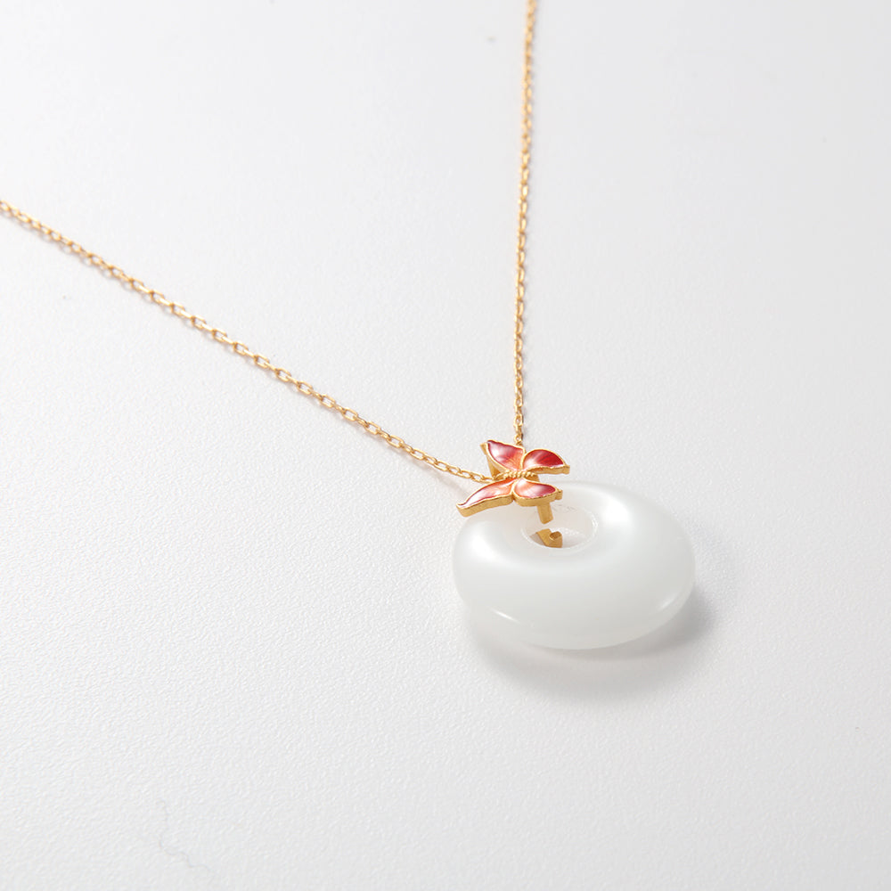 Gold & Jadeite 'Pi An Kou' Butterfly Necklace