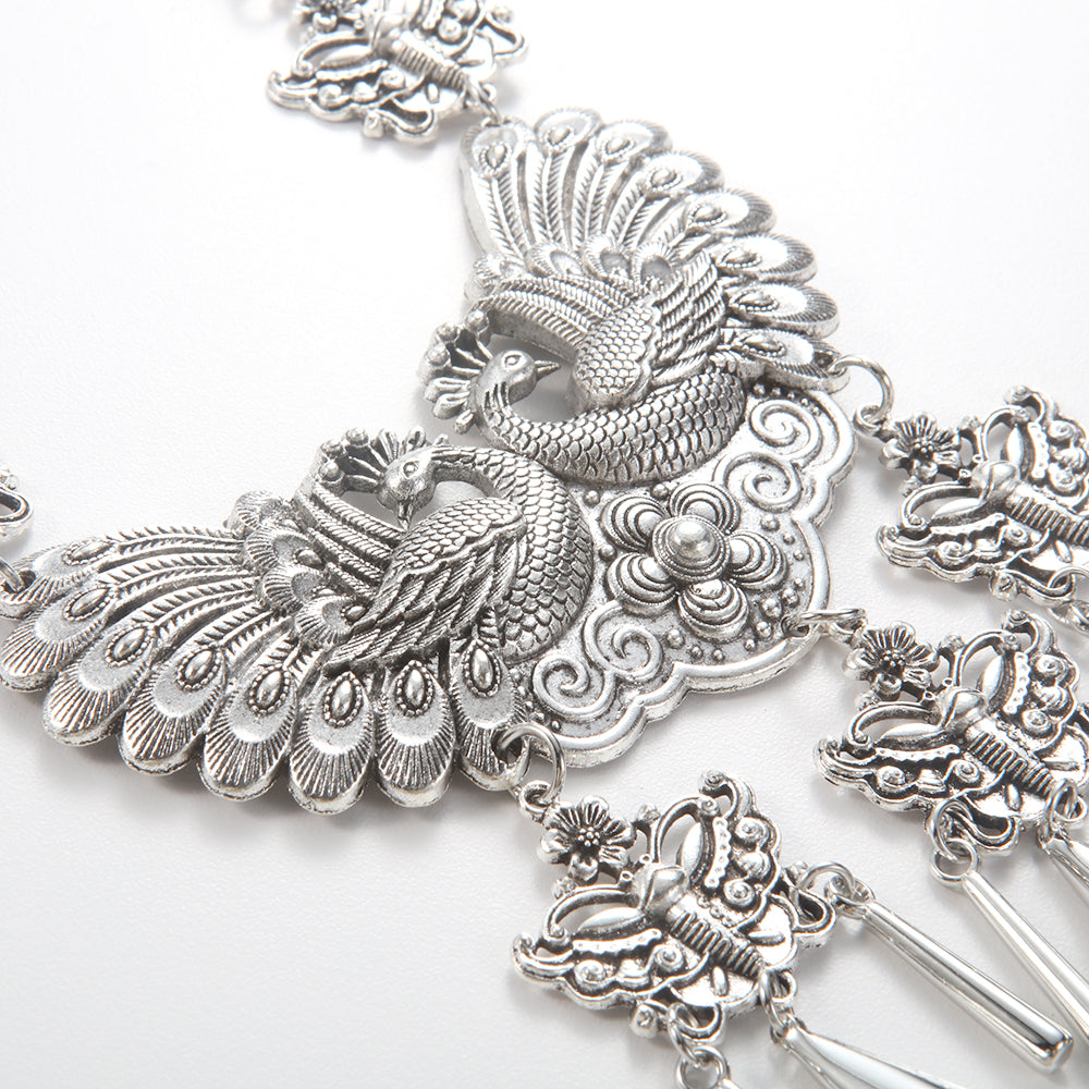 Artisan Silver Peacock & Butterfly Necklace