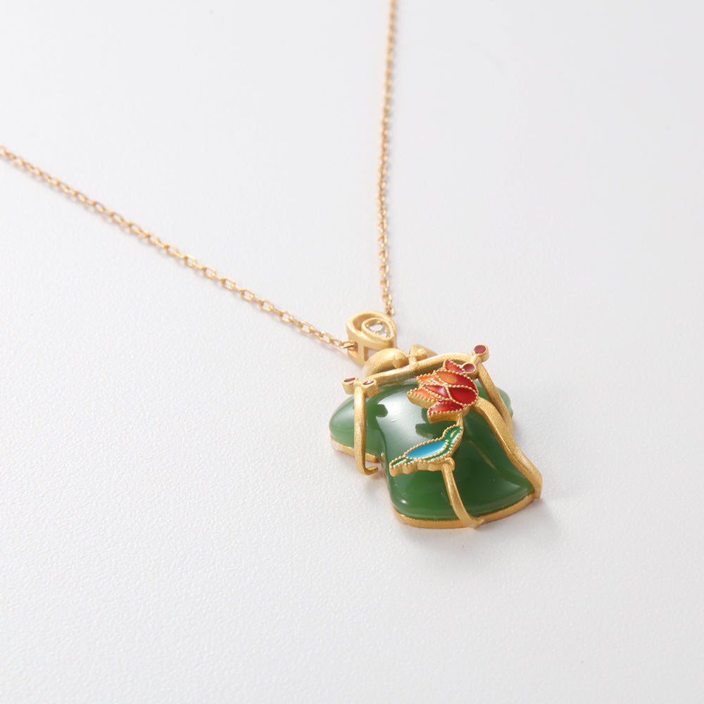 Gold & Green Jadeite 'Cheongsam' Pendant Necklace