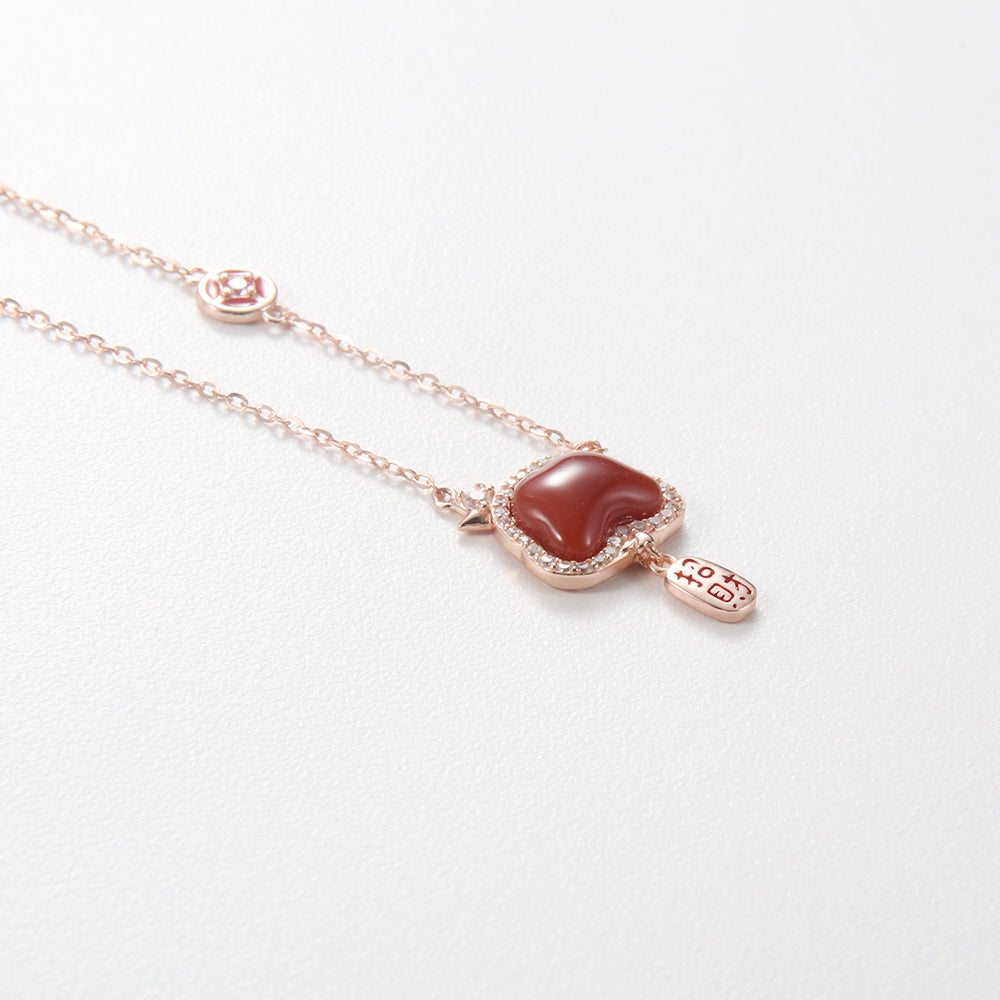 Rose Gold & Red Agate 'Ruyi' Necklace