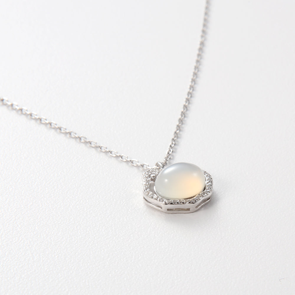 Sterling Silver & White Jadeite Necklace