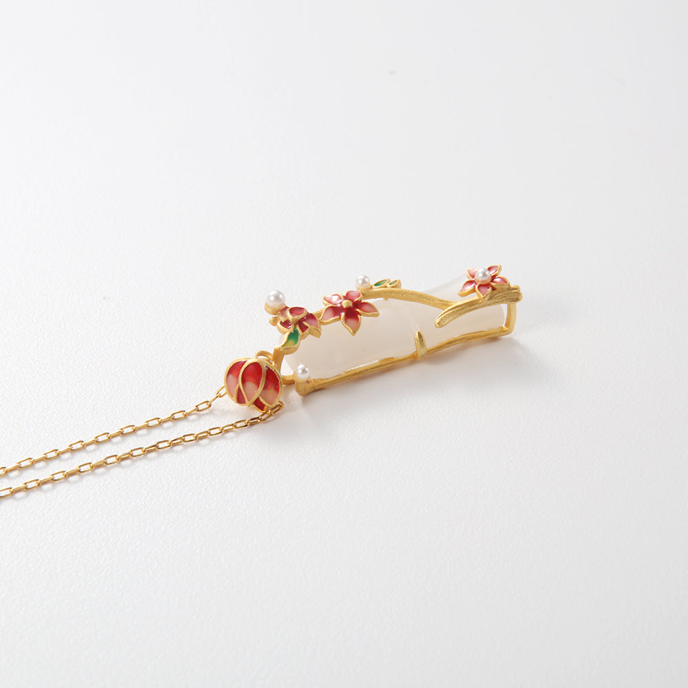 Gold & Jadeite Scroll Pendant Necklace