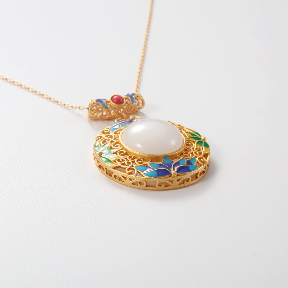 Gold & Enamel Jadeite Pendant Necklace