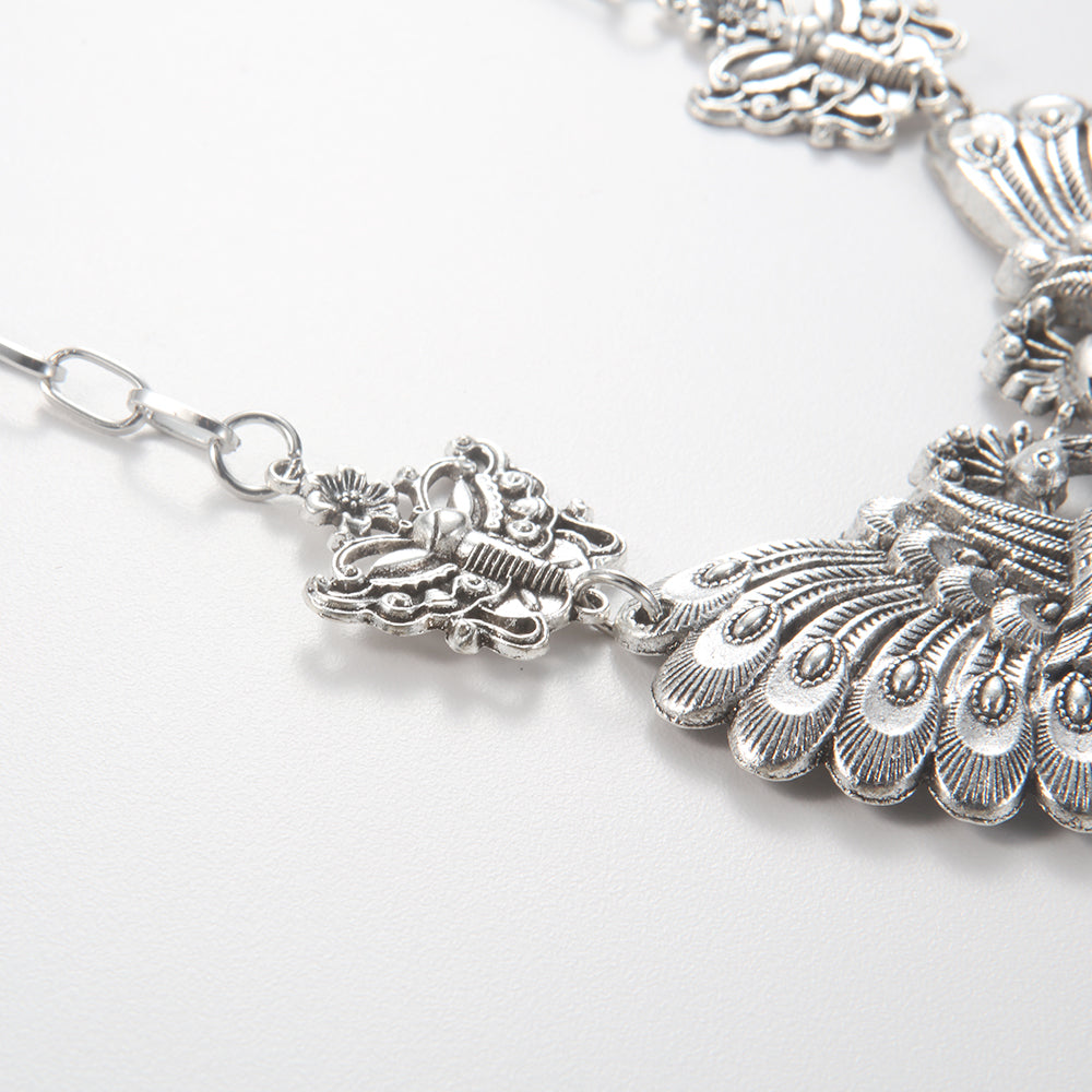 Artisan Silver Peacock & Butterfly Necklace