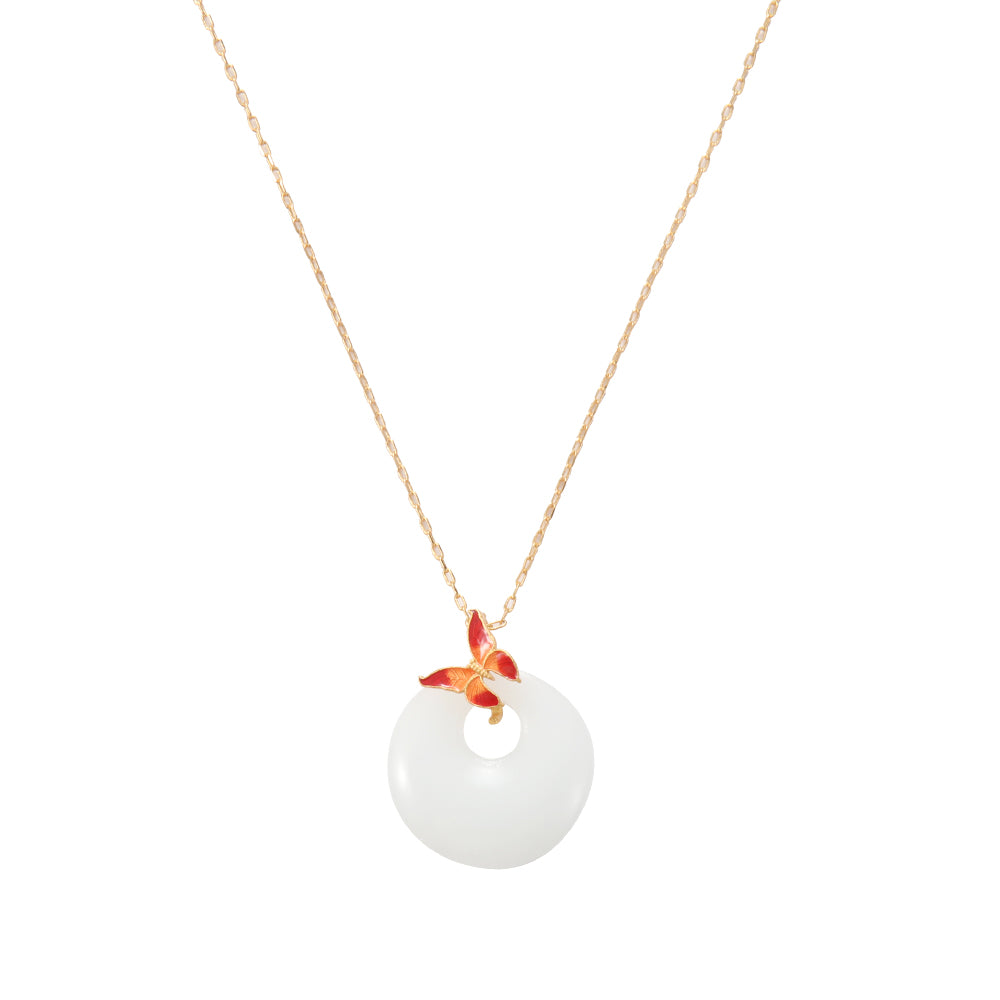 Gold & Jadeite 'Pi An Kou' Butterfly Necklace