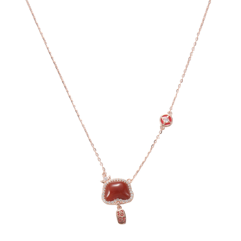 Rose Gold & Red Agate 'Ruyi' Necklace