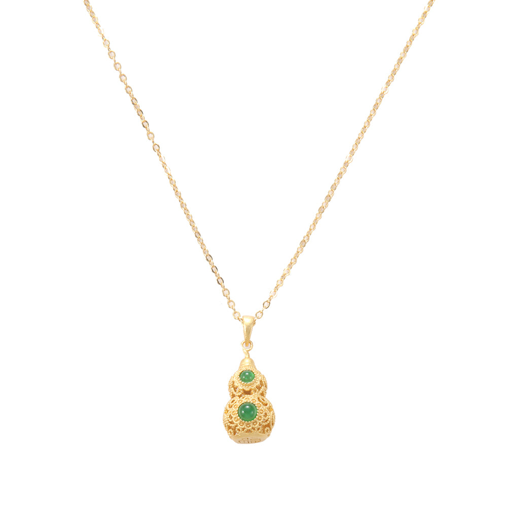 Gold Plated Gourd & Green Gemstone Necklace