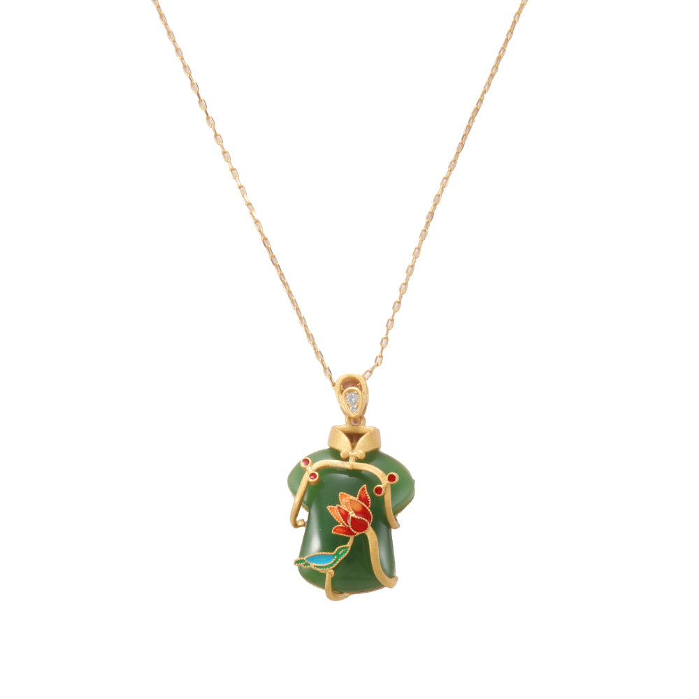 Gold & Green Jadeite 'Cheongsam' Pendant Necklace