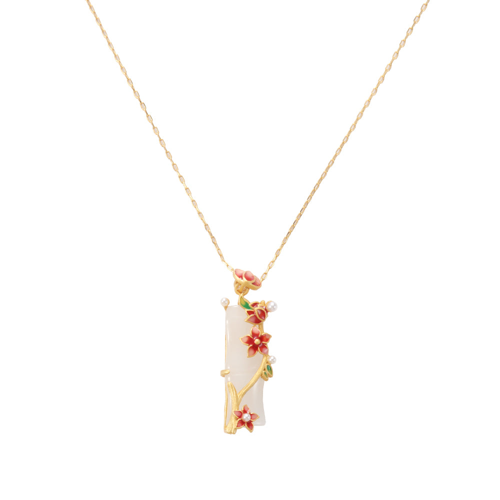 Gold & Jadeite Scroll Pendant Necklace