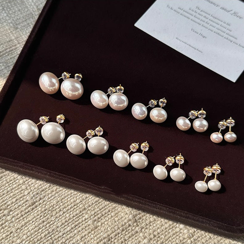 Button Pearl Stud Earrings