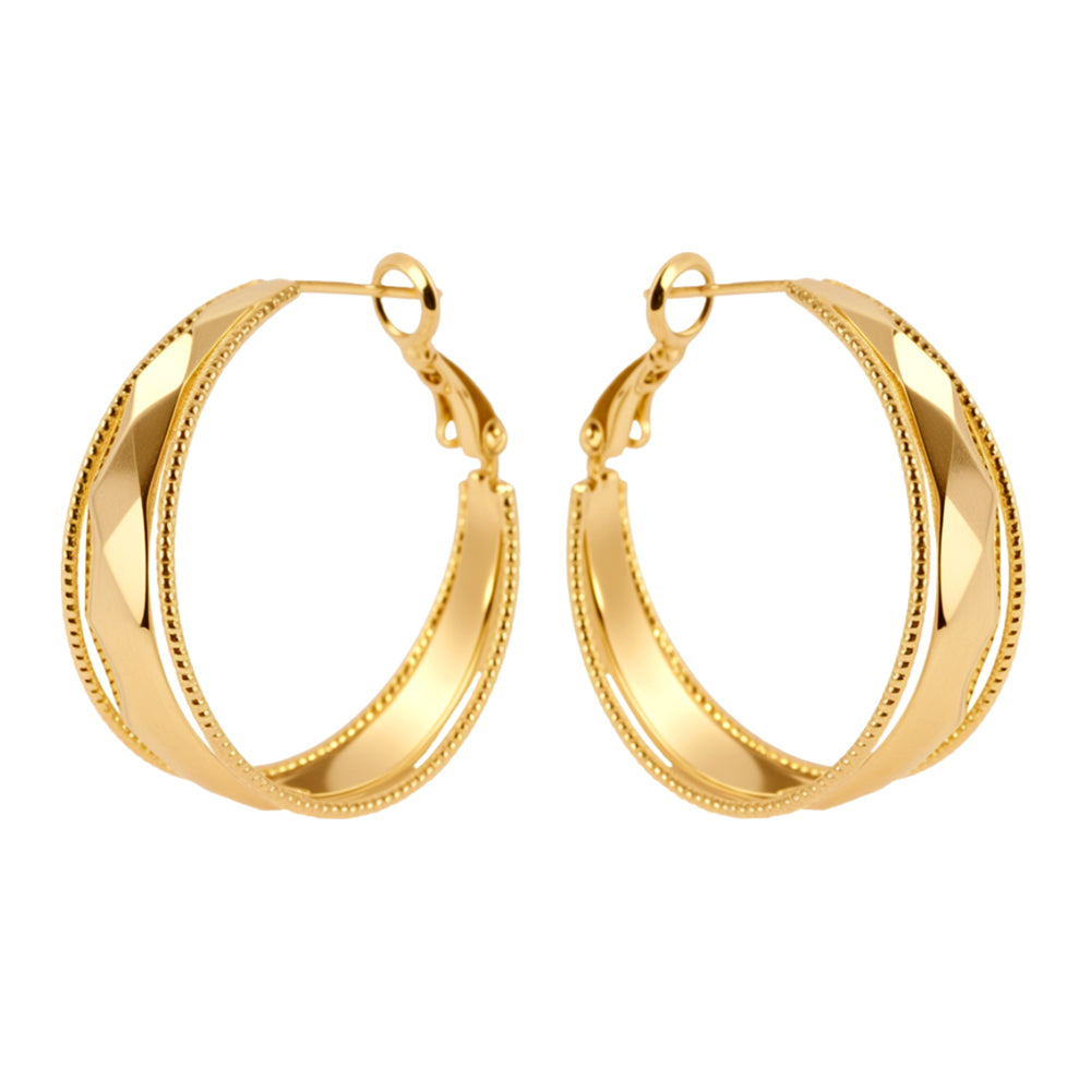Aveera unique designer gold plated textured oval hoop earrings, modern sculptural design.
