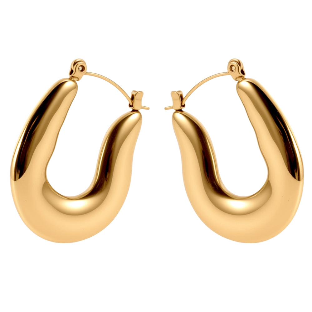 Aveera unique designer gold plated twisted hoop earrings, minimalist chunky design.