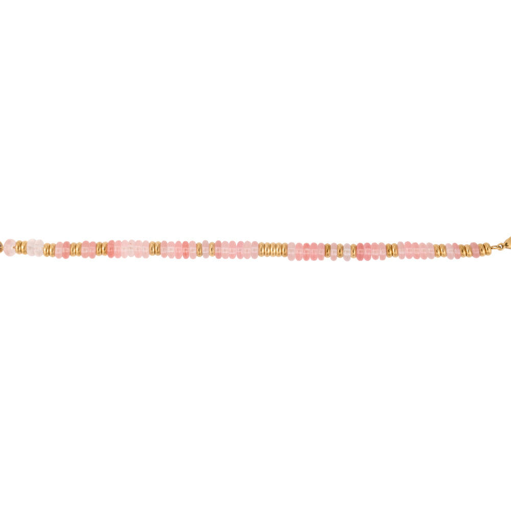Dainty pink stone and gold bead adjustable bracelet, elegant everyday jewelry.