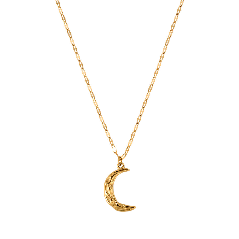 Dazzling gold tone necklace with a sparkling cubic zirconia crescent moon pendant.