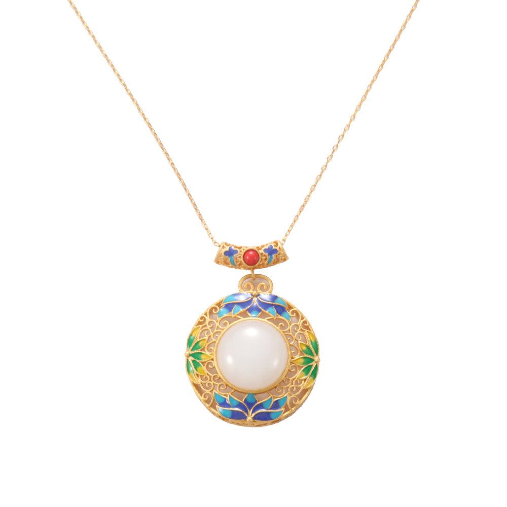 Gold & Enamel Jadeite Pendant Necklace