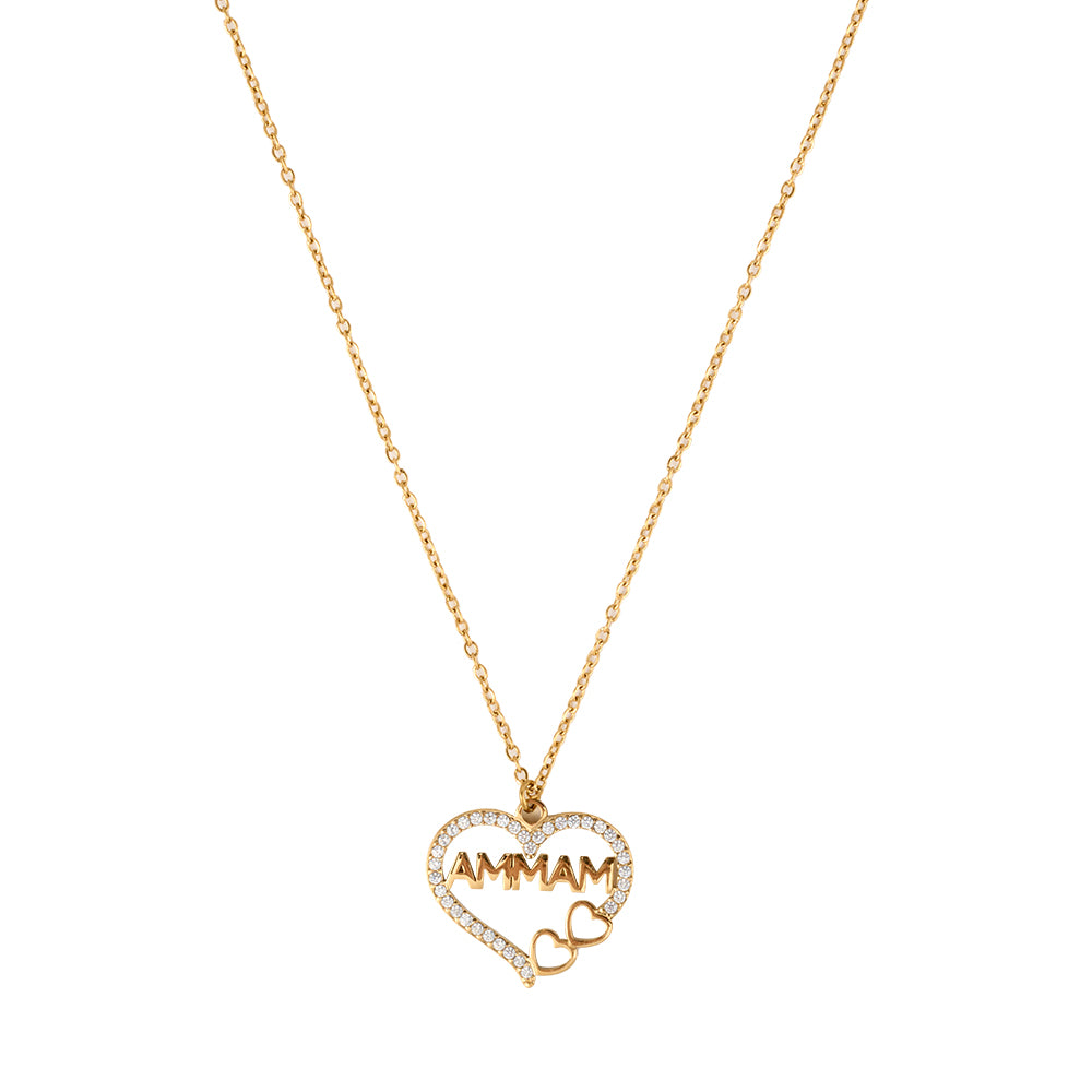 Dazzling gold tone "MAMMA" heart pendant necklace with sparkling cubic zirconia.