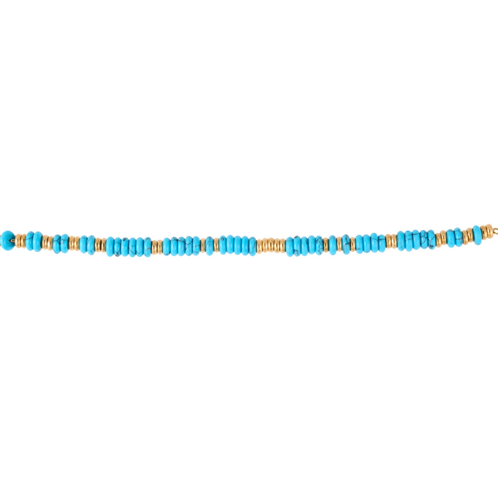 Vibrant turquoise and gold bead bracelet, everyday boho chic stackable jewelry.