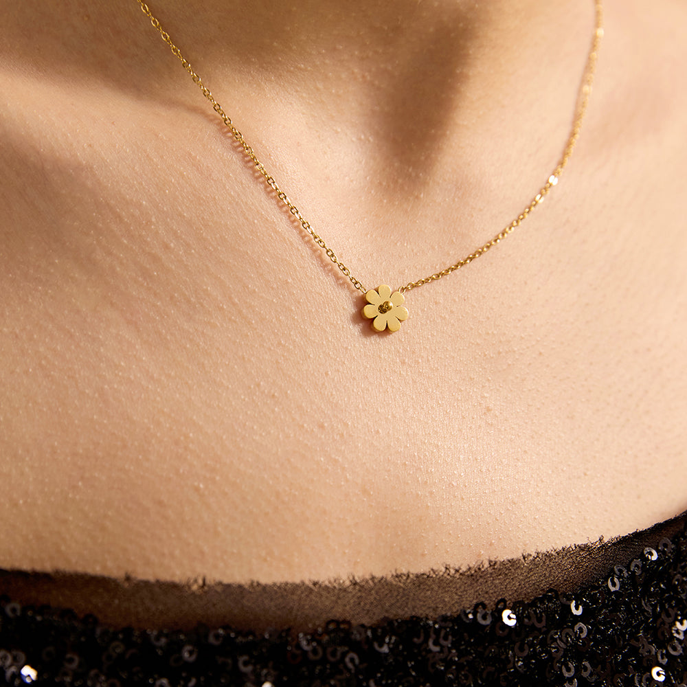Dainty Gold Tone Flower Pendant Necklace - Minimalist Floral Everyday Jewelry